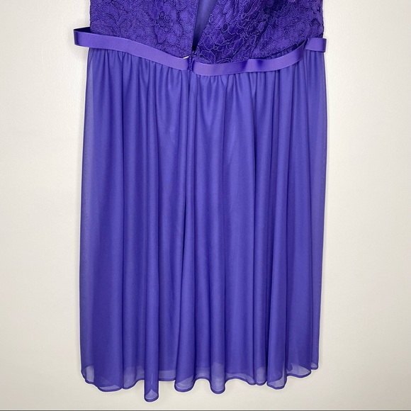 Davids Bridal One Shoulder Dress Lace Corded Short Bridesmaid New Purple Size 12 - Picture 12 of 13